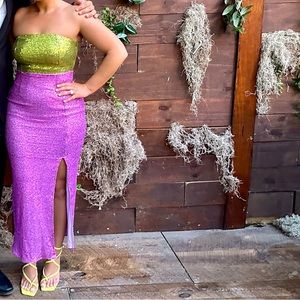 ASOS pink and green sequin midi dress